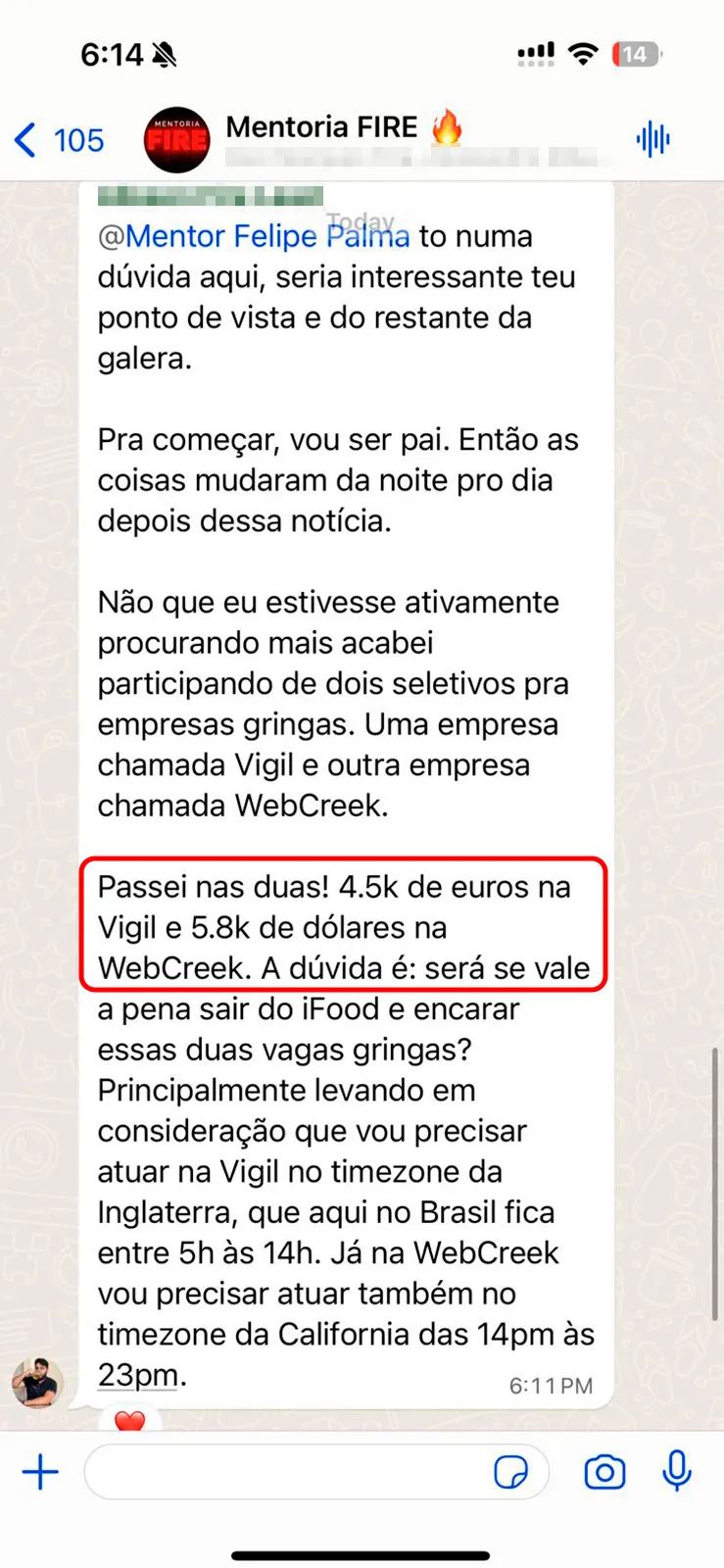 Depoimento WhatsApp - aprovado em duas vagas internacionais